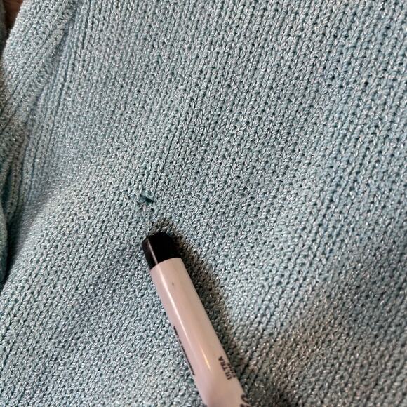 Vintage St. John for Saks Fifth Avenue Knit Wrap Dress Puff Sleeve Blue- Small - Picture 7 of 11